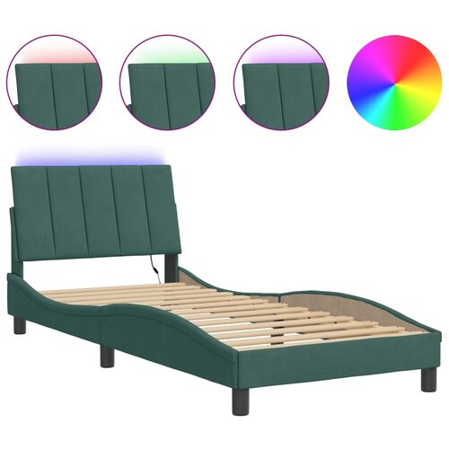 VidaXL Okvir kreveta s LED svjetlima tamnozeleni 90x200 cm bar&amp;scaron;unasti Slike