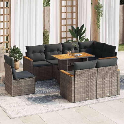 vidaXL 9-dijelni set vrtnih sofa poliratan i bagrem s jastucima sivi Cene