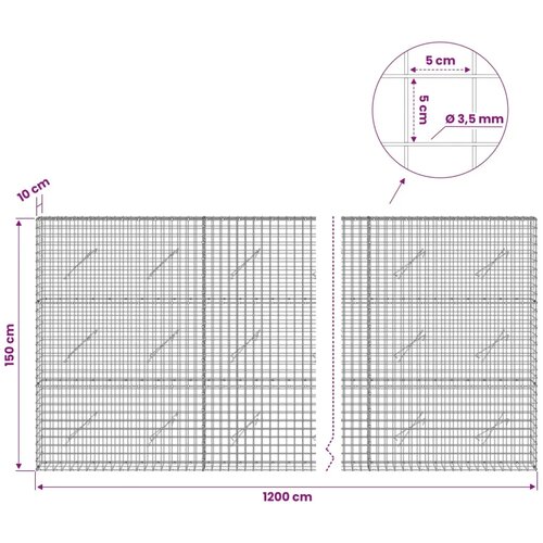  Gabion s žicom debljine 3 5 mm i mrežom 5x5 cm 1200x10x150 cm - 10 cm 150 cm 1200 cm Slike