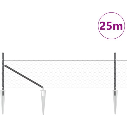 VidaXL Ograda u heksagonalnom obliku siva 0.8x25 m čelik, Stupovi za ograde s &amp;scaron;iljkom 13 kom &amp;Oslash;32 mm 100 cm pocinčani čelik Slike