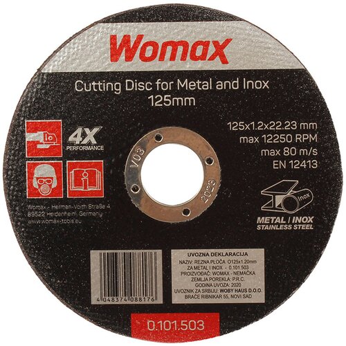 Womax rezna ploča, FI125x1.20mm Cene