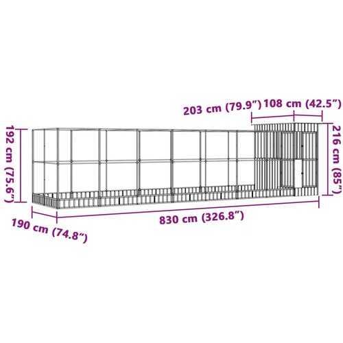  Kavez za ptice s produžetkom srebrni 830x203x216 cm čelični Slike