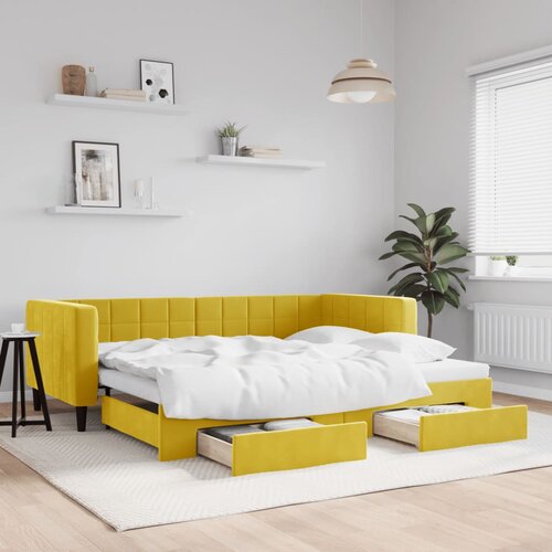 VidaXL Izvlečna dnevna postelja s predali rumena 90x200 cm žamet Slike