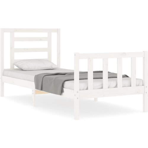 Maison Chic Posteljni okvir - Enojna postelja - Postelja za odrasle z vzglavjem bel trden les-J15795, (21763792) Slike