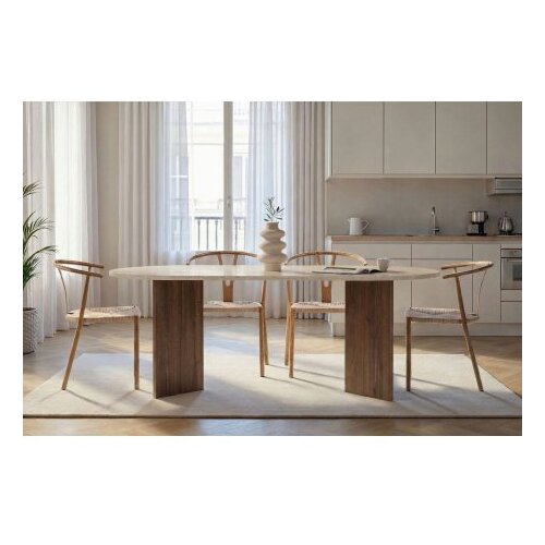 Hanah home Trpezarijski sto Sabella Travertine Venezia Walnut Cene