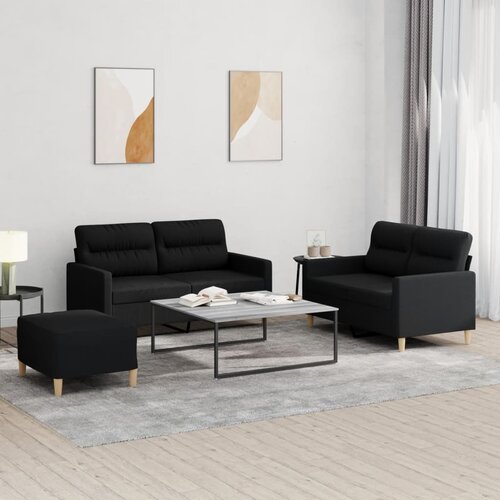  3-dijelni set sofa s jastucima crni od tkanine Cijene