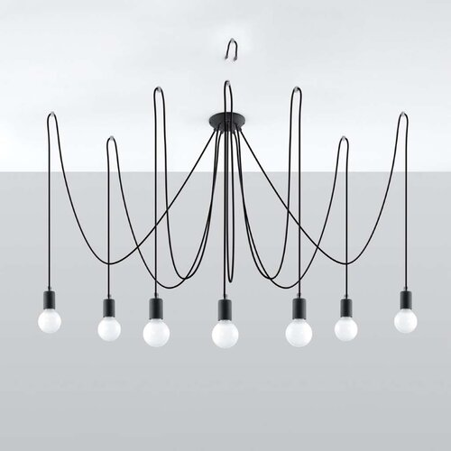  SL.0372 - visilica na sajli EDISON 7 7xE27/60W/230V pauk crni Slike