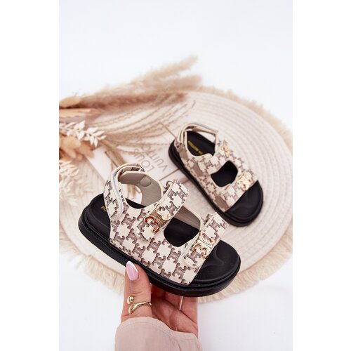 Boto Children's Velcro Sandals With Golden Details Beige Cavina Cene