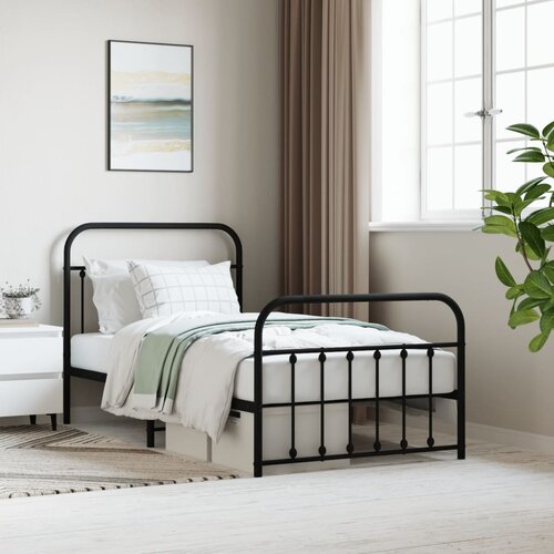 VidaXL Metalni okvir kreveta uzglavlje i podnožje crni 100x190 cm Slike