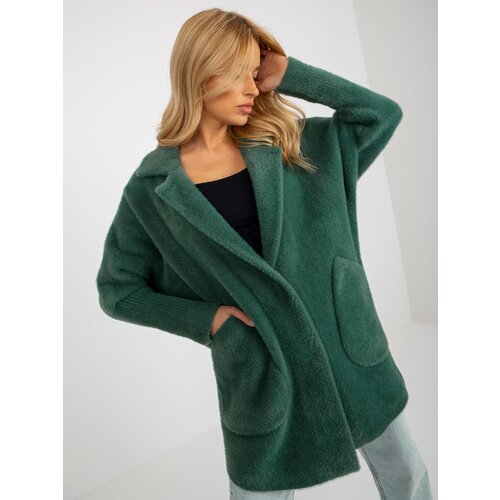 Fashion Hunters Dark green loose alpaca coat with pockets Slike