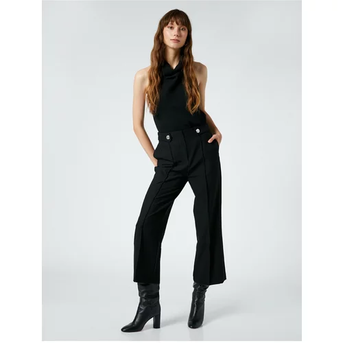 Koton Fabric Trousers Crop Wide Leg with Buttons Pocket Detailed.