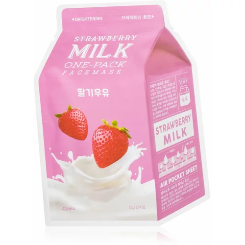 A_PIEU One-Pack Milk Mask Strawberry revitalizacijska tekstilna maska 21 g
