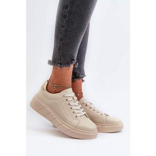 Kesi Women's leather sneakers on a beige Gatira platform Slike