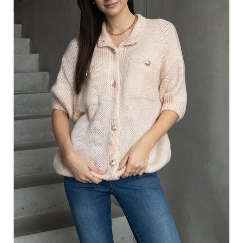Gemre Shela women's pink short-sleeve sweater with decorative buttons Cene