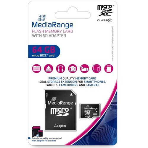 Mediarange Memorijska kartica + SD adapter microSDXC 64GB / C10 MR955 Cene