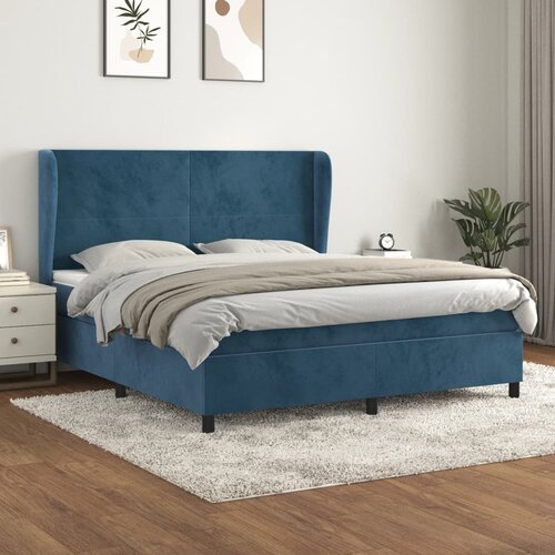 The Living Store Box spring postelja z vzmetnico temno modra 160x200 cm žamet - Box Spring Postelja, (21492264) Slike