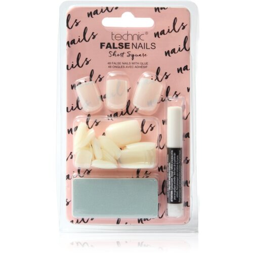 Technic_Cosmetics False Nails Short Square Umjetni nokti s ljepilom i aplikatorom 48 kom Cene