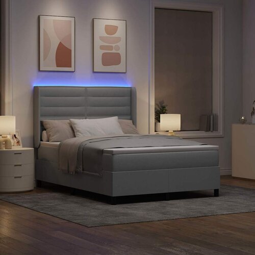  LED Box Spring Krevet Svijetlo siva 160 x 200 cm tkanina Slike
