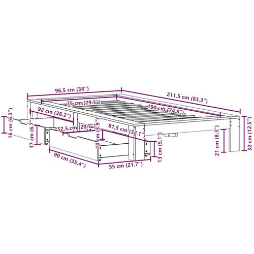 VidaXL Okvir kreveta bez madraca bijeli 75 x 190 cm masivna borovina Slike