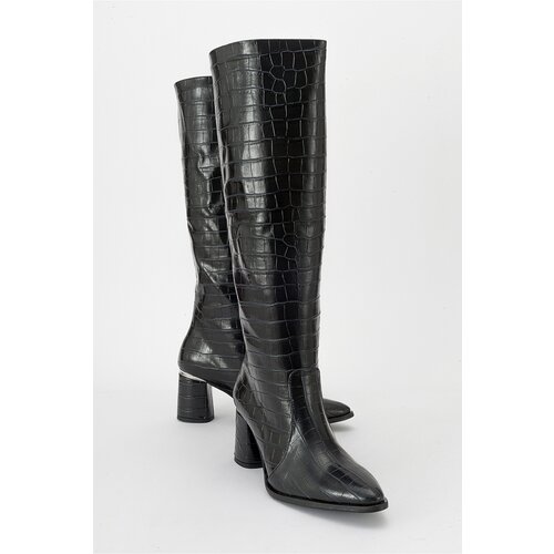 LuviShoes BELIS Women's Dark Navy Blue Print Heeled Boots Slike