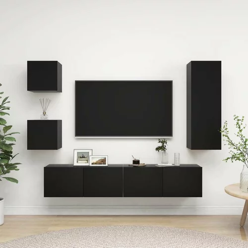  Komplet TV omaric 5-delni črna iverna plošča, (20914349)