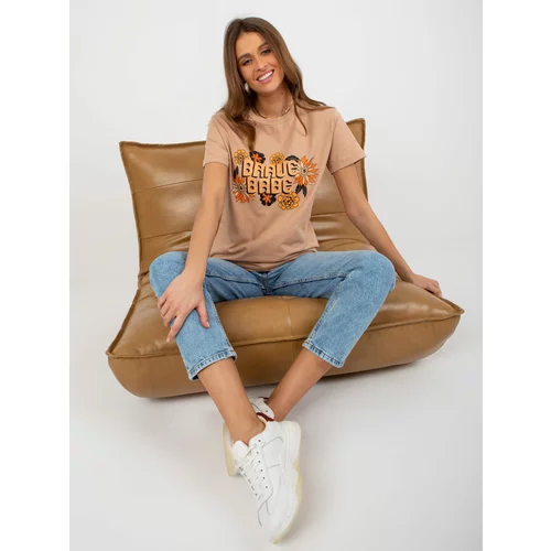 Fashion Hunters Camel women's T-shirt with print and inscription