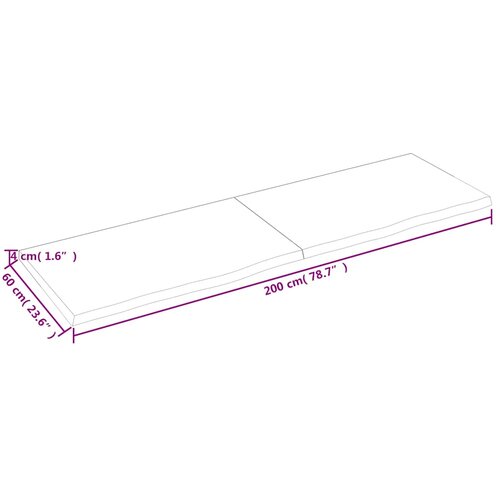  Zidna polica tamnosmeđa 200x60x(2-4) cm od obrađene hrastovine Slike