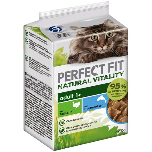 PerfectFIT Natural Vitality Adult 1+ - Globokomorske ribe in puran (6 x 50 g) Cene