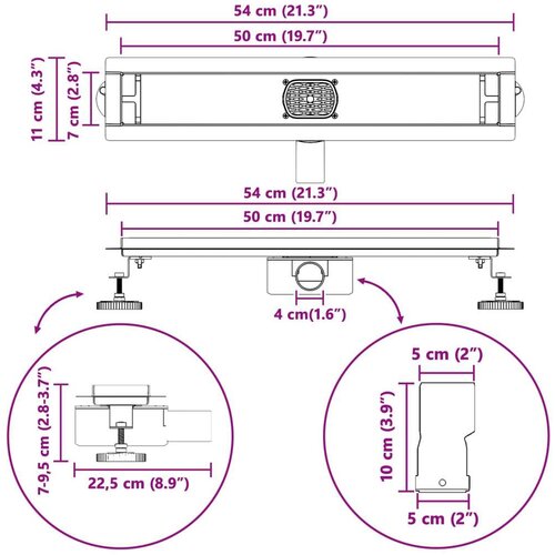 Odvod za tu&amp;scaron; s staklenim poklopcem i 360&amp;deg; sifonom Crna 50 cm Slike