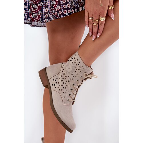 Boto Boots With Perforated Pattern With Zip Light Beige Serfina Slike