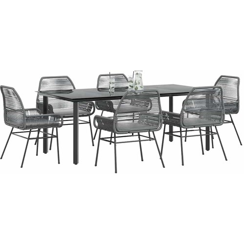 vidaXL Vrtna garnitura - 7-dijelni vrtni blagovaonski set s jastucima poliratan i staklo - Siva 200 x 100 x 74 cm 6 Cene