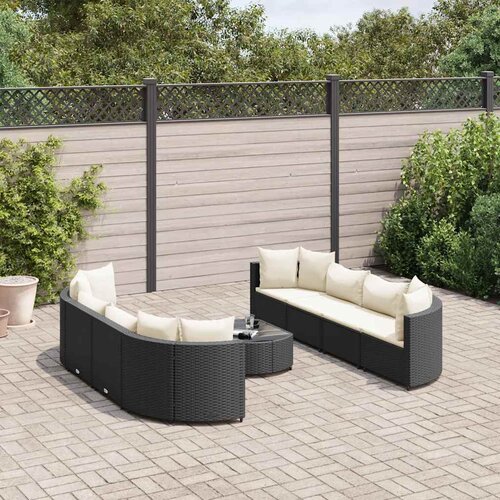  9-dijelni set vrtnih sofa s jastucima crni od poliratana Slike