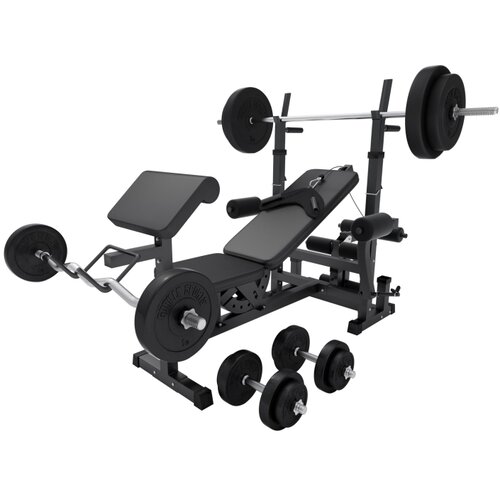 GORILA SPORTS Multifunkcionalna benč klupa dodacima za vežbanje i tegovima 100 kg (Crna) Slike