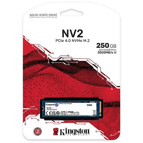 Kingston SSD 250GB NV2NVMe PCIe Gen 4.0x4R/W : 3000/1300MB/s