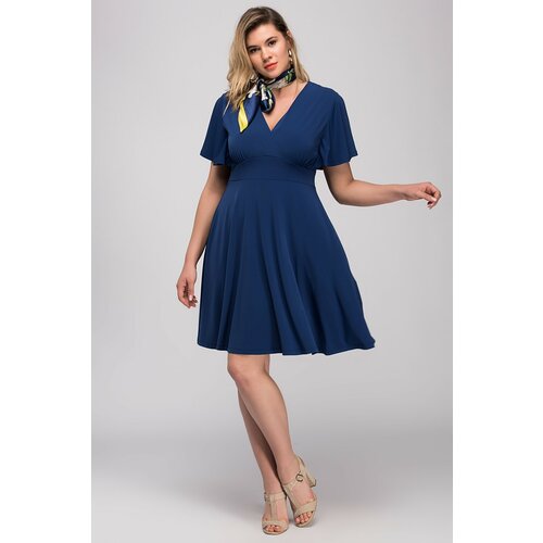 Şans Women's Plus Size Navy Blue Waist Detail Flounce Sleeve Dress Slike