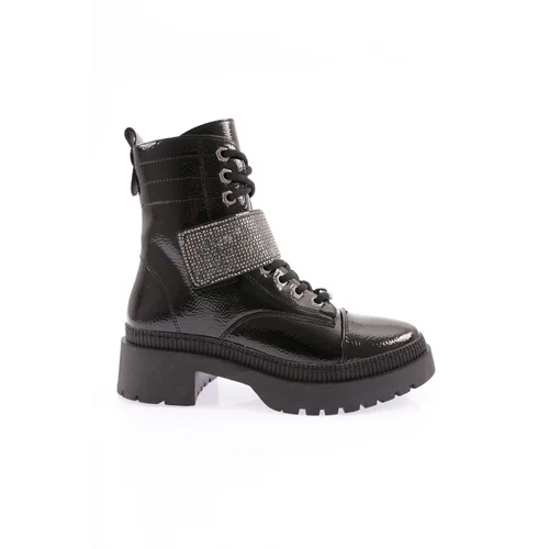 DGN K9068 Women's Silver Stone Band Lace-Up Boots.