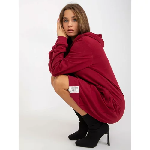 Fashion Hunters Basic burgundy sweatshirt dress with a hood