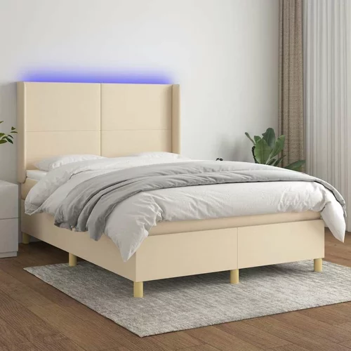  Box spring postelja z vzmetnico LED krem 140x200 cm blago, (20901365)