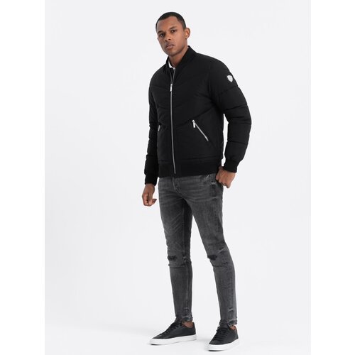 Ombre Men&amp;#039;s quilted bomber jacket with metal zippers - black Slike