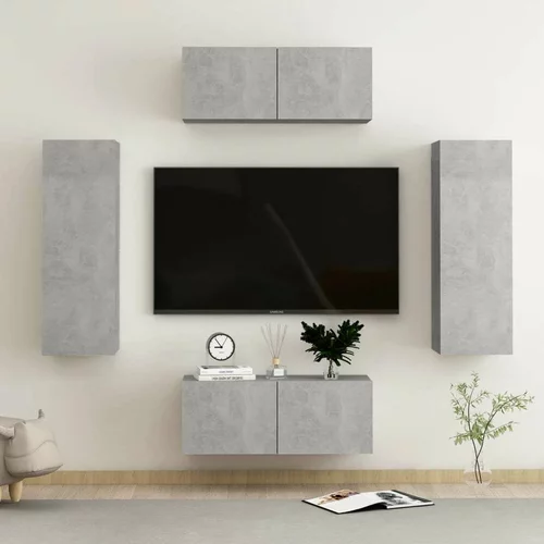  Komplet TV omaric 4-delni betonsko siva iverna plošča, (20912335)