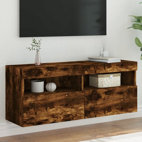 vidaXL Zidni TV ormarić s LED svjetlima boja hrasta 100x30x40 cm Cijene