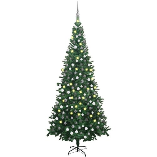 vidaXL umjetno božićno drvce LED s kuglicama L 240 cm zeleno Cene