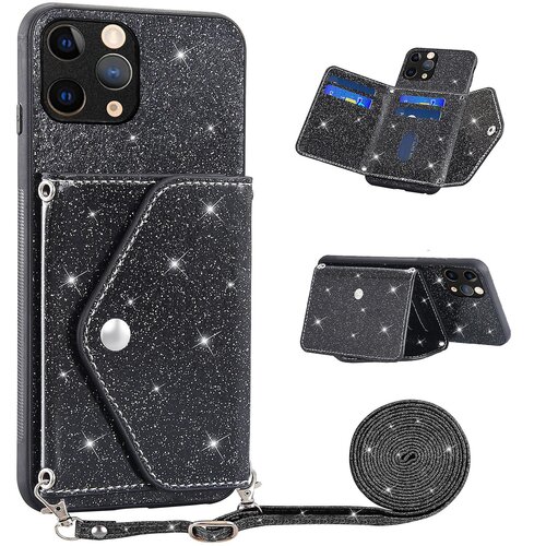 INORCO Ovitek za telefon z držalom za kartice s trikotnim stojalom za iPhone 11 Pro Max 6,5 palčni ovitek za telefon iz PU usnja+TPU v prahu z ble&amp;scaron;čicami, (22034532) Slike