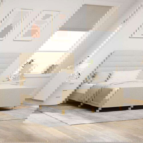  Krem Postelja 160x200 cm Iz Tkanine, (22049349) Slike