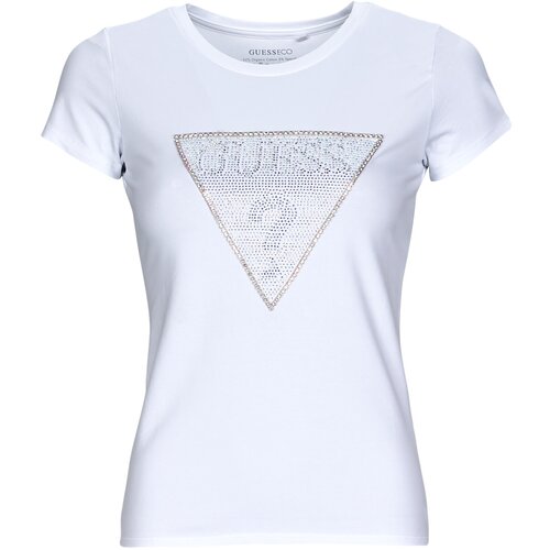 Guess Majice s kratkimi rokavi SS TRIANGLE CRYSTAL LOGO R4 Bela Slike