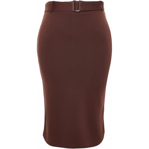 Trendyol Curve Brown Pencil Knitted Skirt With A Belt