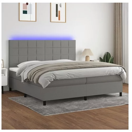  Box spring postelja z vzmetnico LED temno siva 200x200 cm blago