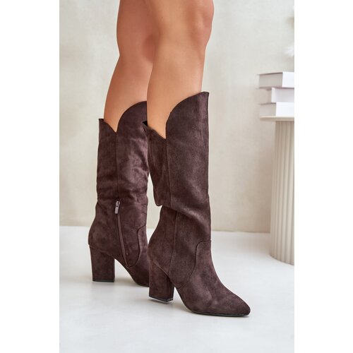 Kesi Over-the-knee boots on an eco suede column brown Clorira Slike
