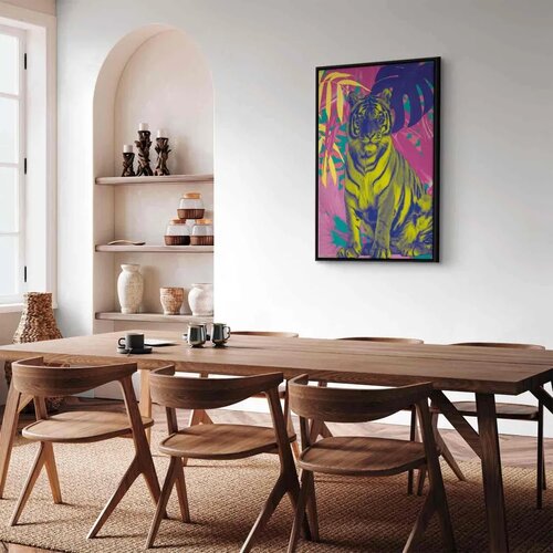  Slika - Colorful Tiger - Intense Colors of a Tiger Surrounded by Tropical Plants 40x60 U crnom drvenom okviru Slike