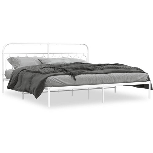  The Living Store Kovinski posteljni okvir z vzglavjem bel 200x200 cm - Posteljni Okvir, (21524903) Slike